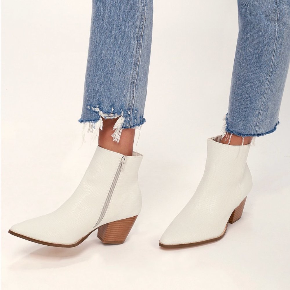 Ivory Pointed Toe Ankle Booties